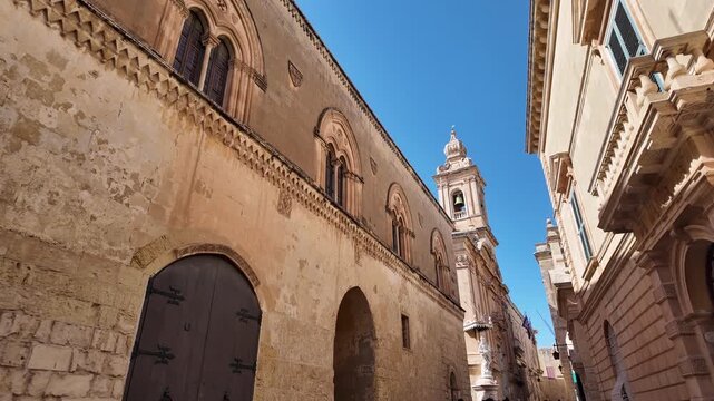 Bell tower of Carmelite Church in Mdina, Malta