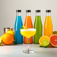 Colorful bottled drinks and cocktail