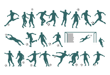 set of silhouettes of soccer player