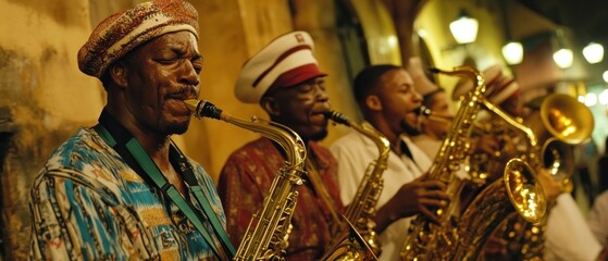 Jazz musicians playing brass instruments