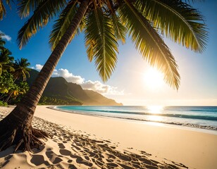 Tropical beach sunset scene