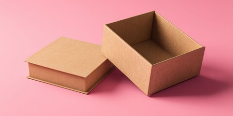Blank Kraft Paper Gift Box Mockup with Notecard on Pink Background