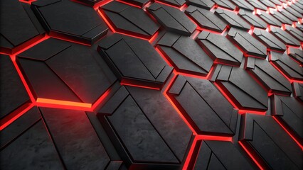 Dark Hexagonal Grid with Glowing Red Lines abstract
