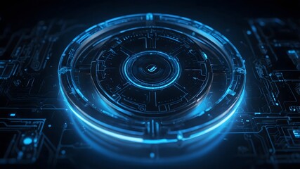 Obraz premium Disco digital azul brillante con diseño futurista y efecto holográfico en concepto de tecnología avanzada y ciberseguridad
