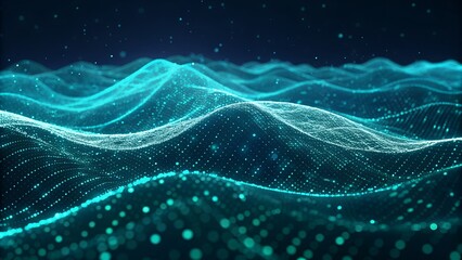 Digital Ocean Waves Made of Glowing Blue Particles