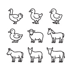 Cohesive Set of Farm Animal Line Icons