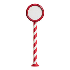 Candy cane striped pole with round blank sign isolated on transparent background