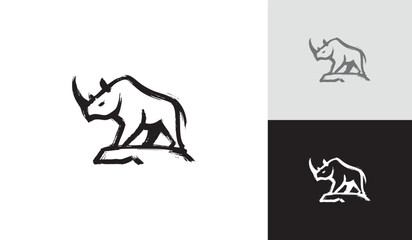 owerful Brush Stroke Rhino Creative Logo Design
