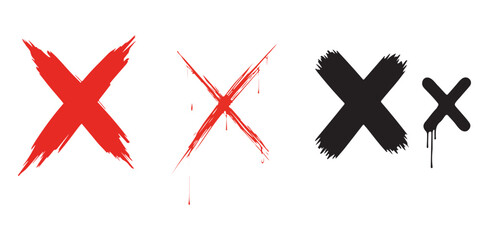 Red Cross Marks Black Xs Grunge Brush Strokes Sign Danger Error Cancel Incorrect Design Element Abstract Grunge Symbols