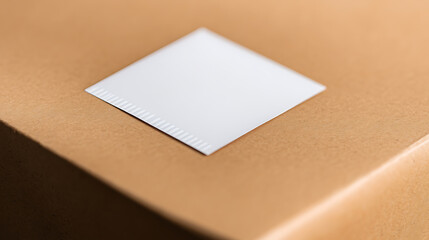 A blank label on a corrugated box surface implies shipment or packaging. Perfect for e-commerce, logistics, or product branding design applications.