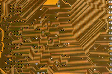 printed circuit board with contacts and solders with an electronic circuit on the board, an electronic board with electrical components for connecting various electronic devices into one system © rsooll