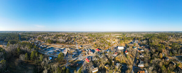 Aerial landscape rural Dearing in winter after Hurricane Helene in McDuffie Augusta Georgia