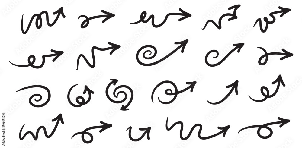 Fototapete hand drawn arrows graphic collection directional icons sketch vector swirl curve pointing navigation