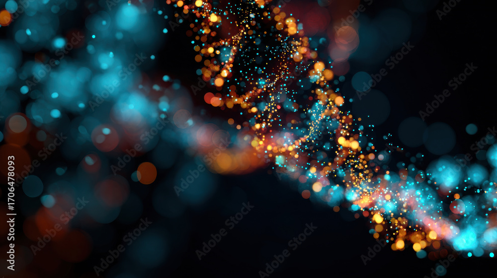 Poster vibrant visualization of dna database system showcasing colorful particles and glowing elements that