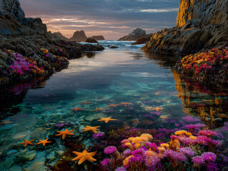 rocky tide pools filled with starfish