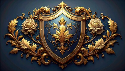 Ornate gold shield, blue background