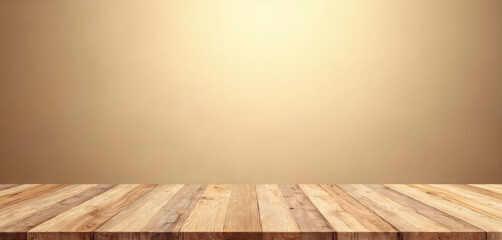 Empty wooden table background with copy space. Rustic timber planks offer textured surface for product display or advertising montage. Brown hardwood tabletop, vintage design.