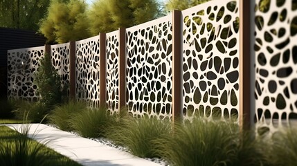 Modern decorative privacy fence design adds beauty and seclusion to a backyard retreat enhanced by