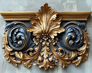 Ornate decorative wall panel with gold and grey relief carvings