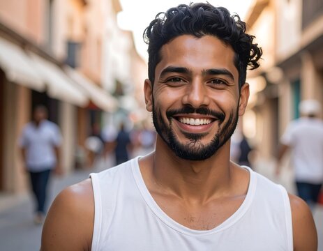 Portrait of a smiling man on a city street