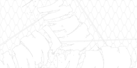 Fishing net with floats curved by a wave. Graphic line art hand drawn on the theme of sea and fishing in black and white ink. background good art