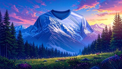 Mountain landscape with a v-neck shirt