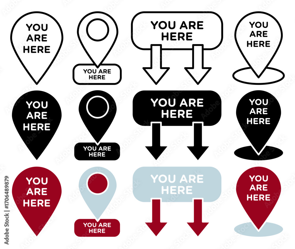 Poster You are here pointer icon set