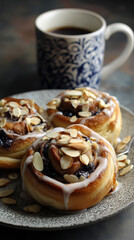 Cinnamon rolls with raisins and almonds