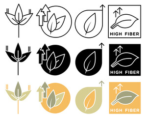 High fiber food icon set