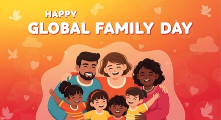 Happy diverse family celebrating global family day with smiles and hugs, representing love, unity, and togetherness across generations