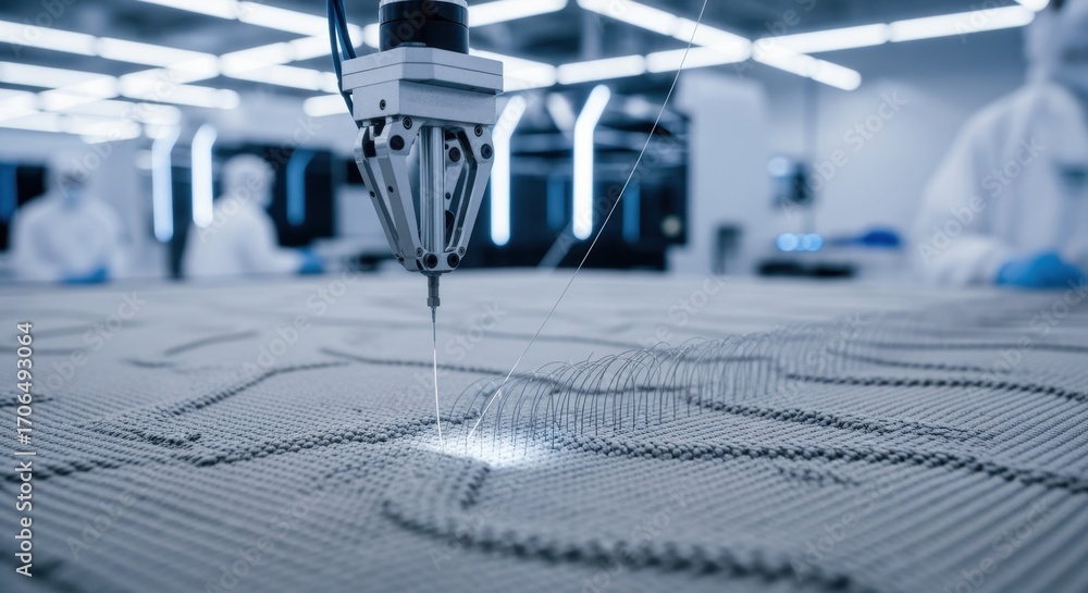Poster smart textile manufacturing process capturing sensor wire embedding into woven fabrics in a clean hi