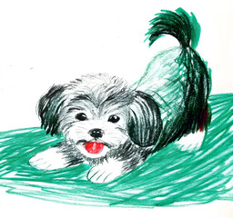 Children’s Crayon Drawing of a Happy Puppy