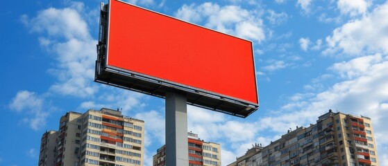Red blank billboard in urban setting advertising marketing city background