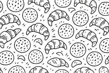 Pattern with croissants and cookies. Vector pastry products