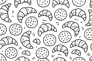 Pattern with croissants and chocolate cookies