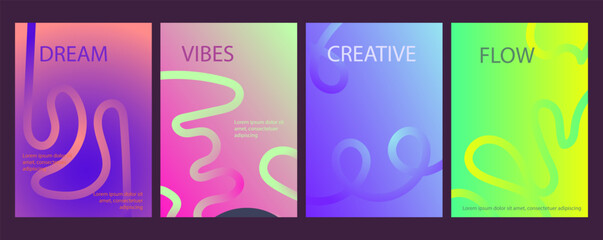 Obraz premium Set of Abstract Wavy Bold Lines Poster Backgrounds. Modern Abstract Art Design Template. Vibrant gradient colors.