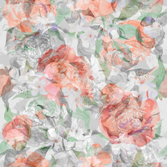 Botanical seamless pattern with abstract flowers and peony sulhouettes for textiles. High quality illustration