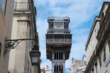 Exploring the Santa Justa Lift in Lisbon, Portugal with its stunning neo-Gothic architecture