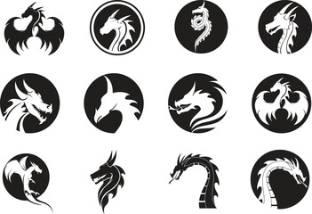 black and white icons set