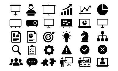 Business Strategy and Management Flat Vector Icons &ndash; Charts, Teamwork, Growth