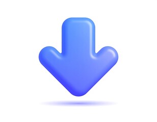 3D rendered, vibrant blue arrow pointing down