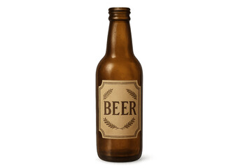 Brown beer bottle with generic label on transparent background