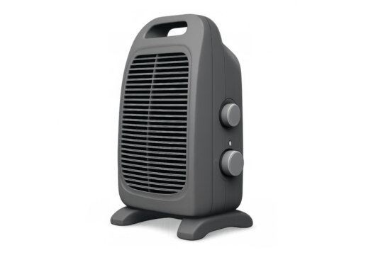 Portable electric heater providing warmth on transparent background