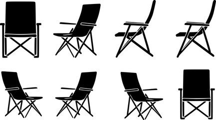 Camping chair silhouette, Camping chair SVG, Camping chair vector set
