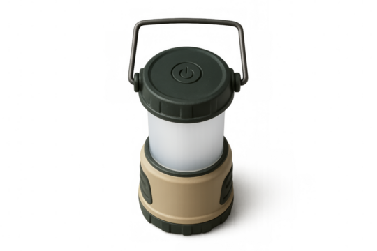 Portable led camping lantern with handle on transparent background