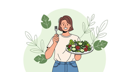 Woman Ready To Consume Salad, Healthy Eating For Wellness, A Fresh And Vibrant Diet