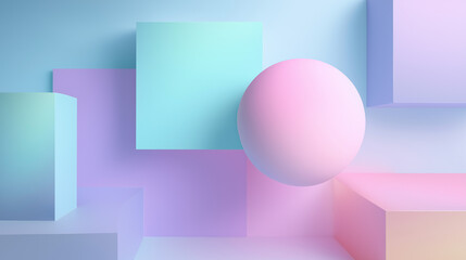 Fototapeta premium Minimal geometric shapes with soft pastel gradients, clean composition, modern design background