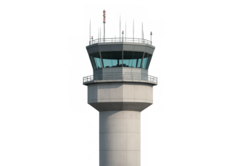Airport control tower managing air traffic on transparent background