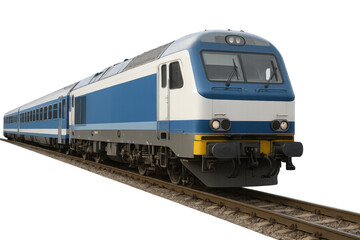 Naklejka premium Modern passenger express train moving on railway track with transparent background