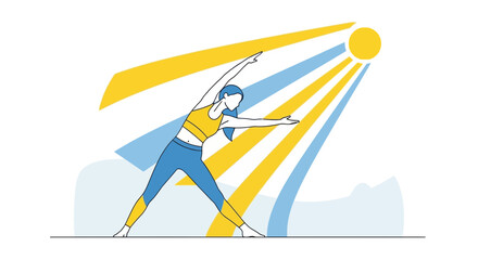 Naklejka premium Yoga Posing Under Sunshine, Illustrative Depiction of Wellness and Serenity, Health and Exercise